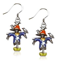 Whimsical Gifts | Halloween Scarecrow Charm Earrings in Silver Finish | Holiday & Seasonal Themed | Halloween | Jewelry Fun Nickel-free Metal Jewelry, Fun Silver Metal Jewelry, Novelty Hypoallergenic Halloween Jewelry, Fun Nickel-free Enamel Jewelry, Nickel-free Enamel Jewelry With Fun Style, Nickel-free Enamel Fun Jewelry, Fun Nickel-free Silver Earrings, Nickel-free Sterling Silver Fun Jewelry, Nickel Free Novelty Sterling Silver Earrings