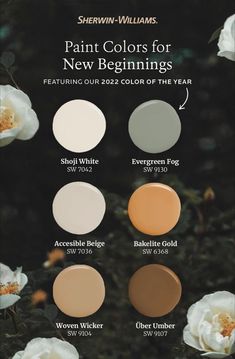 an advertisement for sherylin williams's paint colors for new beginnings, featuring different shades