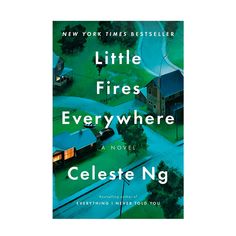 the book cover for little fires everywhere by celesie ng, with an aerial view of houses