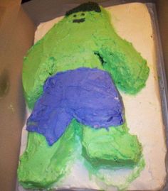 there is a cake shaped like the incredible hulk