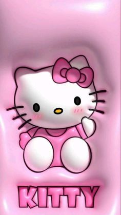 an image of a hello kitty wallpaper with the word kitty in pink and white