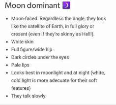 the moon is shown in purple and white with words below it that read moon dominance