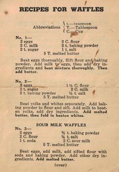 an old recipe for waffles with instructions