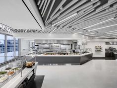 Canteen Design, Office Cafeteria, Cafeteria Design, Kitchens Ideas, Retail Space Design, Concrete Stained Floors