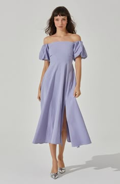 Womens Cocktail Attire, Plus Size Wedding Guest Dress, Off Shoulder Puff Sleeve, Periwinkle Dress, Casual Wedding Guest Dresses, Shoulder Puff Sleeve, Dress Code Wedding, Puff Sleeve Midi Dress, Plus Size Cocktail Dresses