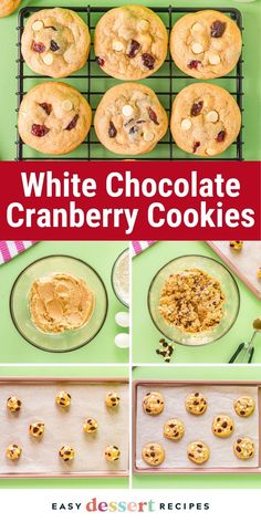 white chocolate cranberry cookies on a cooling rack