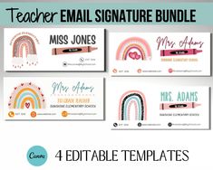 four editable teacher's email signature bundle