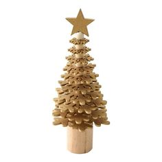 a wooden christmas tree with a star on top