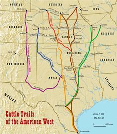 a map showing the route of the american west