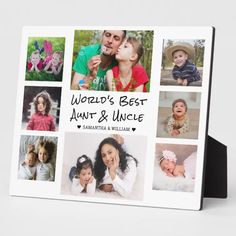 the world's best annit & uncle photo frame is shown with many photos