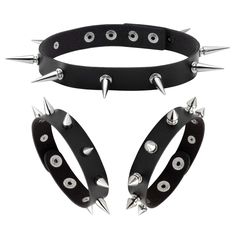 PRICES MAY VARY. Approx size: Choker length is 43cm/16.93", width is 2cm/0.79" , spike length is 3cm/1.18", adjustable from36-42cm/14.17"-16.54". Bracelet length is 24cm/9.45", adjustable from 20-22cm/7.87-8.66", Width is 1.5cm/0.59".Choker with snap button for adjustment, Bracelet with 2 snap button for adjustment meet different necks and wrists needs. Material: Good quality PU leather and alloy. Application: Good choice for most occasions like parties, night club, halloween. Perfect gift for y Rockstar Fashion, Spike Bracelet, Gothic Bracelet, Heart Choker Necklace, Womens Cuff Bracelets, Gothic Metal, Leather Wristbands, Heart Choker, Leather Cuffs Bracelet