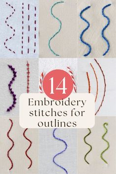 Discover the art of embroidery with this comprehensive guide on stitches for outlining. From the basic backstitch to the decorative Palestrina stitch, learn how to choose and execute the perfect stitch for any project. Perfect your outlines and elevate your embroidery today. Visit Practical Embroidery blog to expand your stitch skills! Hand Embroidery Doodles, Best Embroidery Stitch For Outline, Stitches For Embroidery, Straight Line Embroidery Stitches, Straight Embroidery Stitches, Beginning Embroidery Stitches, Border Stitches Embroidery, Embroidery Line Stitches