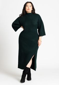 Funnel Neck Wide Sleeve Midi Dress | Eloquii Turtle Neck Under Dress, Midi Dress Winter, Plus Size Sweater Dress, Plus Size Fall Fashion, Plus Size Fall, Body On, Under Dress, Plus Size Sweaters, Sleeve Midi Dress