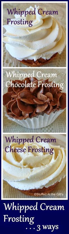 three different types of whipped cream frosting