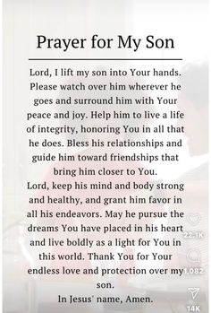 a prayer for my son with an image of him