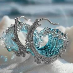 Fashion Delicate Sky Blue Waves Hoop Earrings for Women Jewelry Female Gift Custom Jewelry Marine Jewelry, Water Earrings, Wave Jewelry, Necklace Packaging, Ocean Necklace, Waves Crashing, Ocean Jewelry, Be Okay, Open Design