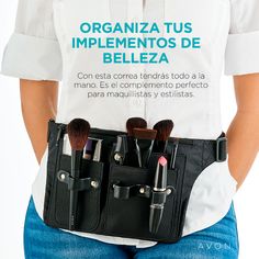 Correa para herramientas para estilizar el cabello. Organiza y ten a la mano todo lo que necesitas para peinar y recortar. Puedes llevar tijeras en la correa, y también cepillos, peinillas, clips y más.  #maquillaje #organizador #bolso #brochas Make Up