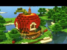 Food Houses Minecraft, Minecraft Gazebo Tutorial, Minecraft Apple House, Minecraft Fruit Build, Apple House Minecraft, Fruit House Minecraft, Minecraft Food House, Minecraft Fruit House