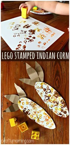 Lego Stamped Indian Corn Craft #Thanksgiving craft for kids to make! #Fall | CraftyMorning.com Indian Corn Craft, Corn Craft, Thanksgiving Art Projects, Walpapers Cute, Preschool Projects