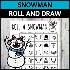 a snowman roll and draw game for kids