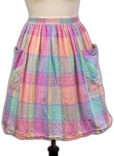 Casual Pink Patchwork Skirt, Multicolor Skirt With Pockets For Spring, Multicolor Summer Skirt With Pockets, Summer Multicolor Skirt With Pockets, Casual Plaid Skirt With Patchwork, Casual Multicolor Skirt With Pockets, Vintage Plaid Summer Skirt, Relaxed Multicolor Skirt With Pockets, Multicolor Relaxed Skirt With Pockets