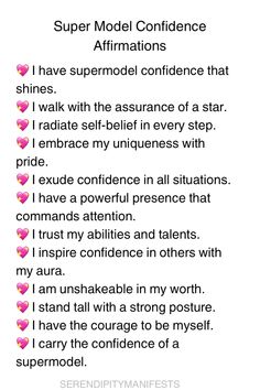 a poem written in pink and white with the words super model confidence affirmations