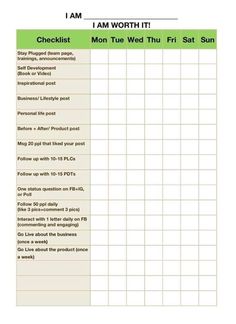 the printable checklist is shown in green and white, with words that read'i am worth it '