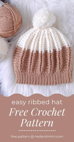 the easy ribbed crochet hat pattern with text overlay