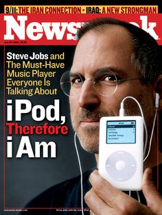 a man holding an ipod on the cover of news uk magazine, steve jobs and the must - have music player everyone is talking about