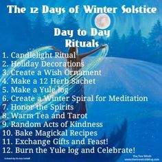 the 12 days of winter solstice rituals with an image of a woman standing on