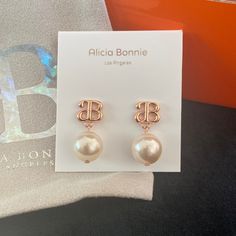 New With Tags Packaged In Gift Box These Beautiful Earrings By Alicia Bonnie Are Rose Gold Toned With The Signature Ab Design With Pearl Style Bead. Comes With Dust Bag. I Will “Always Be” Devoted To You! Although The “A” And The “B” In These Delightful Pieces Are Meant To Represent Alicia Bonnie, We Don’t Mind At All If You Adapt Them To Your Own Uses! Devotion Means Love, Loyalty And Enthusiasm. Use These “Devotion” Pieces As A Secret Sign To Your Special Someone That Lets Them Know They Can C Bonnie Jewelry, Ribbon Choker Necklace, Mickey Earrings, Apple Earrings, Black Hoops Earrings, Malachite Earrings, Dragonfly Earrings, Gold Filled Earrings, Square Earrings