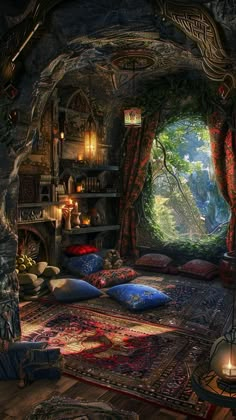 an image of a bedroom setting in the woods