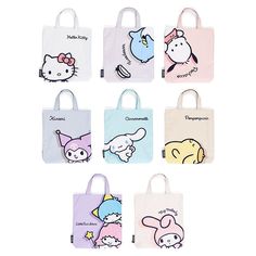 Carry your stuff with your favorite Sanrio besties! Each of these Sanrio Portrait Handbags comes with a large printed graphic of the kawaii character of your choosing. There is one large compartment inside as well as a smaller pocket for your favorite small gifts! Tote bag measures 11.5" x 13". Strap measures 6" long. Official Sanrio item, imported from Japan.