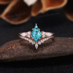 Unique Kite Turquoise Engagement Ring Set Vintage Rose Gold Blue Turquoise Bridal Rings Marquise Moissanite Wedding Band Rings For Women RING DESCRIPTION ✦Engagement Ring ✴Center Stone - Turquoise Shape - kite Cut Size - 6*9mm ✴Side Stones - Moissanite Shape - Round & Marquise Cut Weight - About 0.34ct ✴Band Width - About 1.6mm ✦Wedding band ✴Stone - Moissanite Shape - Round & Marquise Cut Weight - 0.114ct ✴Band Width - About 1.5mm ✴Ring Metal: Available in rose gold plated, yellow gold plated, Custom Turquoise Engagement Ring, Turquoise Kite Engagement Ring, Native Engagement Rings, Opal And Turquoise Engagement Ring, Turquoise Engagement Ring Vintage, Torquise Promise Rings, Engagement Ring Turquoise, Wedding Turquoise Ring With Diamond Accents, Blue Turquoise Ring With Diamond Accents For Wedding