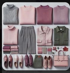 Cool Summer Color Palette Fall Outfits, Soft Autumn Pink Outfit, Dusty Rose Outfit Color Combos, Muted Autumn Color Palette Outfits, Soft Summer Outfits Inspiration Style, Soft Summer Autumn Outfits, Soft Summer Winter Wardrobe, Soft Classic Pants, Soft Autumn Winter Outfits