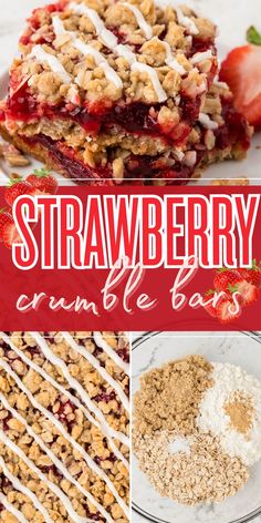 strawberry crumble bar collage with text overlay