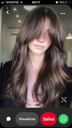 Bangs Brunette, Long Brown Hair, Brown Blonde Hair, Layered Hair