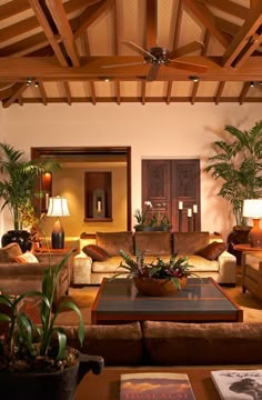 a living room filled with lots of furniture and plants