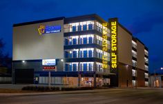 a large building that is lit up at night