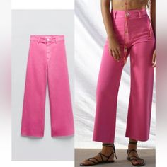 Zara Hot Pink Marine Jeans Pink Marine Jeans, Jeans Zw The Marine Straight, Marine Jeans, Preppy Fits, Mom Pants, Black Jeans Women, High Rise Denim Jeans, Comfortable Jeans, Destroyed Denim