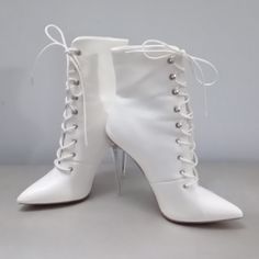 Still Beautiful Ivory White Never Used Some Tiny Unnoticeable Imperfections 3.5in. Heel Tie Up Boots, Tie Boots, White Boots, White Tie, Ivory White, Bootie Boots, Ankle Boots, Color White, Im Not Perfect