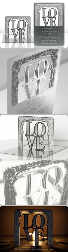 some type of business card with the word love on it in black and white colors