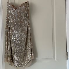 Beautiful Champagne Color Silk Sequined Mini Evening Dress. Custom Made, Partially Lined, With Cups And Side Hidden Zipper. Worn Only Once. Perfect Condition. Mini Evening Dress, Evening Mini Dresses, Strapless Evening Dress, Champagne Color, Sequin Dress, Hidden Zipper, Evening Dress, Strapless Dress, Colorful Dresses