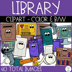 the library clipart - color and bw book is shown with an image of books