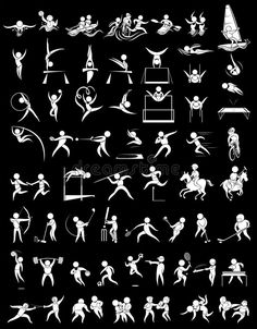 Sport icons for many sports stock illustration Fonts For Projects, Gymnastics Things, Doctor Design, Pictogram Design, 100 Logo, Shot Put, Sport Poster Design, Pole Vault