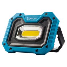 the lumore led flashlight is blue and has a yellow light on it's side