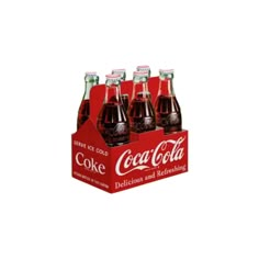 six coca - cola bottles in a red box on a white background, with the top half open