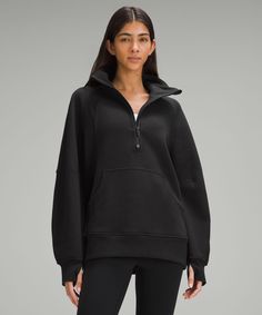 With An Oversized Fit, A Cozy Funnel Neck, And The Soft Fabric You Love, This Roomy Scuba Half-Zip Silhouette Maximizes Post-Practice Comfort. Designed For Casual. An Exaggerated Fit That Feels Extra Roomy:long Length Keeps Bum And Hips Covered. High Neck Helps Keep You Warm. Zipper Garage Keeps Chafe In Check. Kangaroo Pocket With Hidden Phone Sleeve. Elastic Zipper Pull Doubles As An Emergency Hair Tie. Thumbholes. | Scuba Oversized Funnel-Neck Half Zip Long Funnel Neck Sweatshirt, Lululemon Scuba, Half Zip Sweatshirt, Oversized Pullover, Women Hoodies Sweatshirts, Komplette Outfits, Lululemon Women, Funnel Neck, Zip Sweatshirt