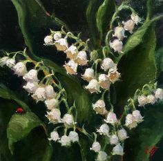 a painting of white flowers in a vase