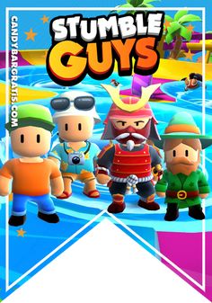 the game cover for stumble guys, which features five characters in different colors and sizes